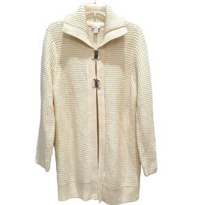 Chico's Size 3 (US Size XL/16) Cardigan Sweater Acrylic/Wool Ivory Cream